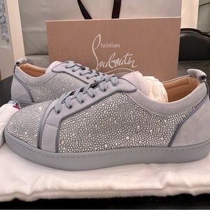 Christian Louboutin Men's Louis Junior Strass Rhinestone Suede Low-Top Sneakers
